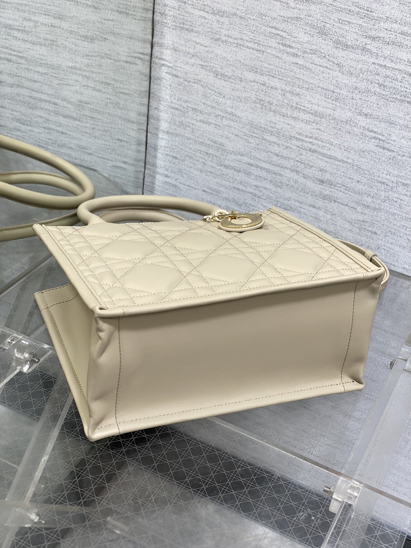 Small Dior Book Tote Bag Powder Beige Macrocannage Calfskin 